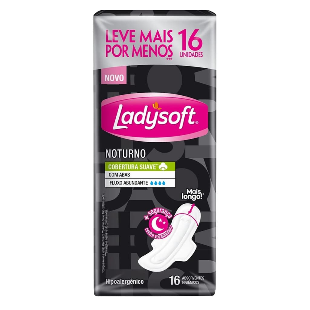 Absorvente Ladysoft noturno suave com abas 16unidades