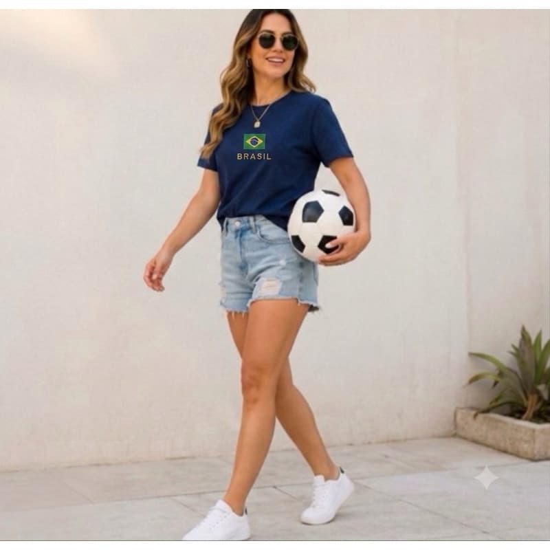 Camiseta Brasil Masculina Feminina Unissex Algodão Premium Azul Streetwear Casual Torcedor Estilo Urbano