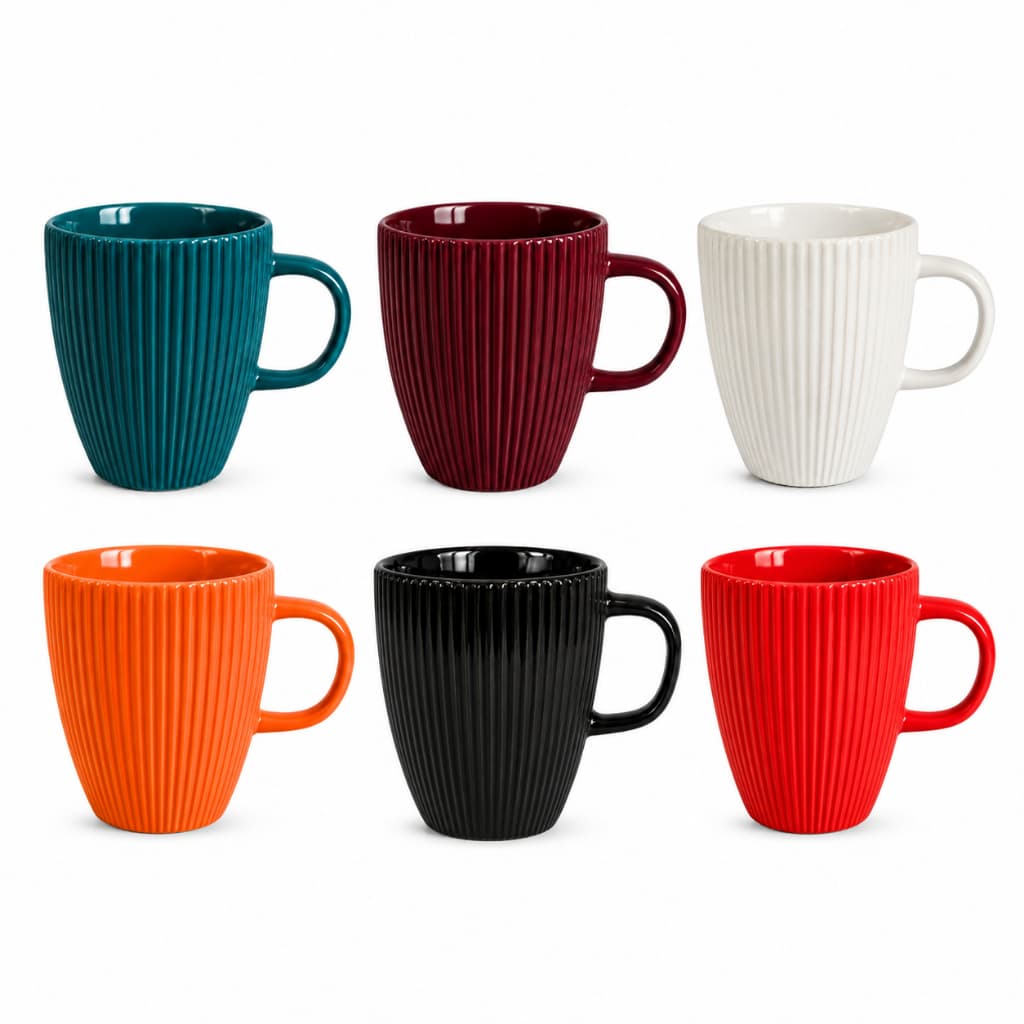 Kit 6 Caneca Canelada Porcelana 250 ml Café Chá Cappuccino Mesa Posta Cozinha Escolha Sua Cor