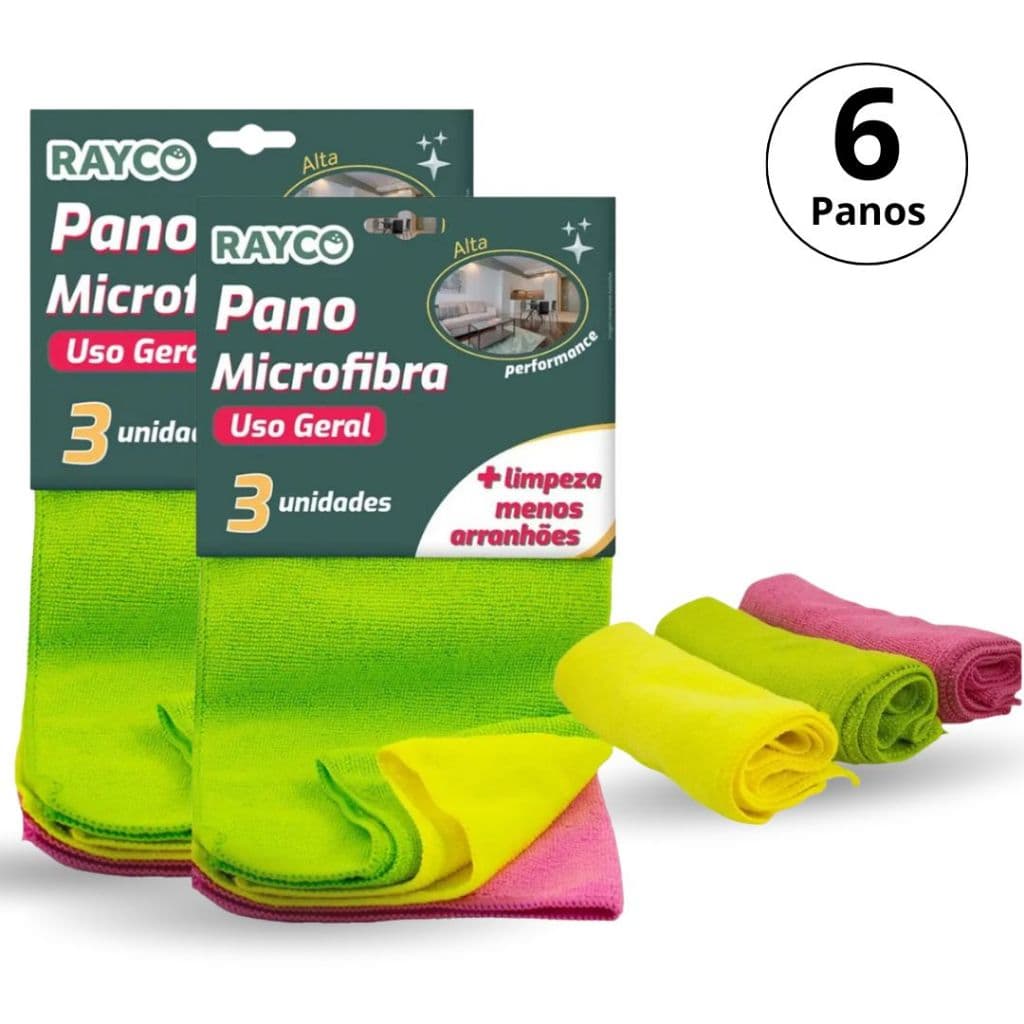 6 Pano Microfibra 35x35cm Atoalhado Rayco Para Limpeza Geral Casa Carro Não Solta Pelos