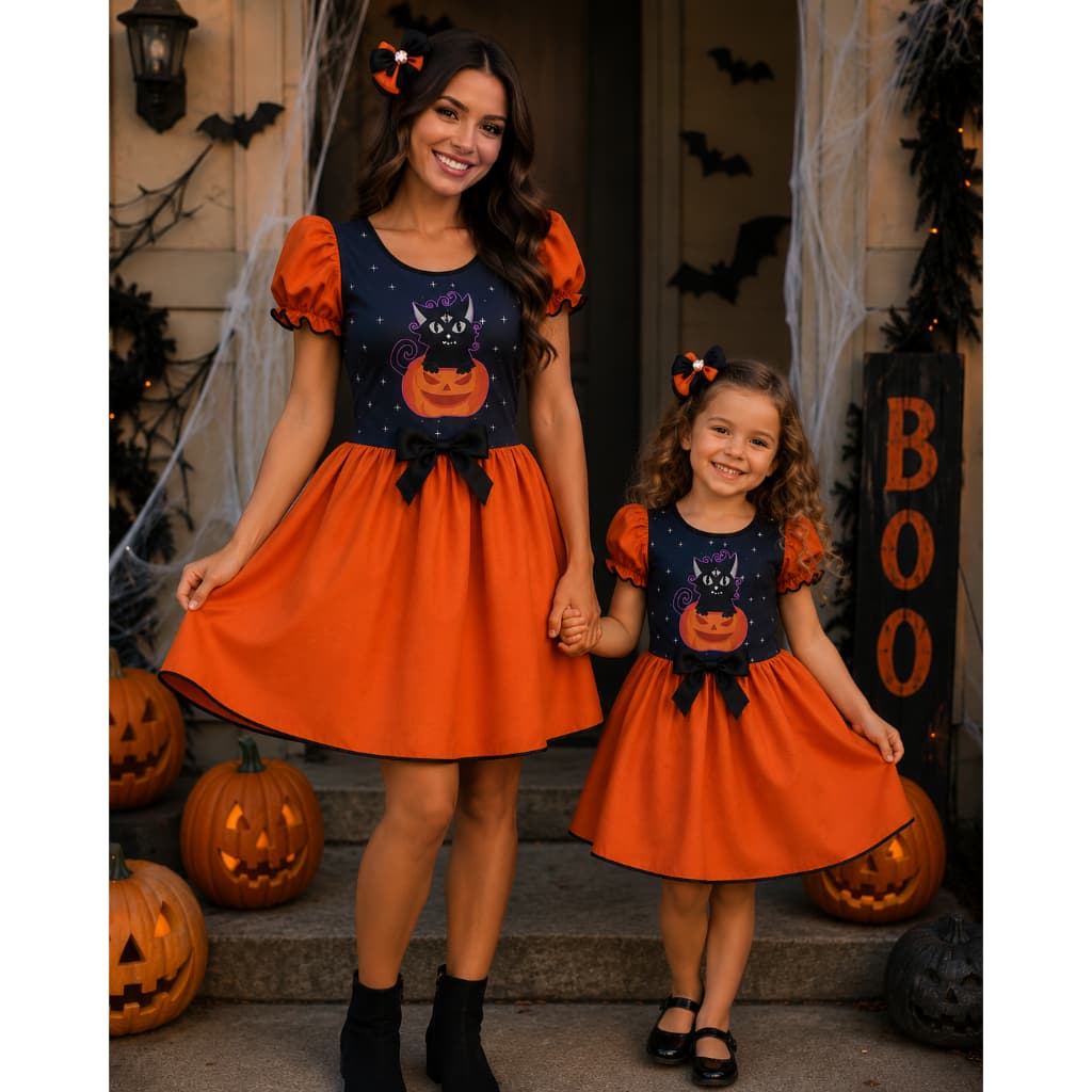 Vestido Abóbora Infantil e Adulto – Fantasia Halloween