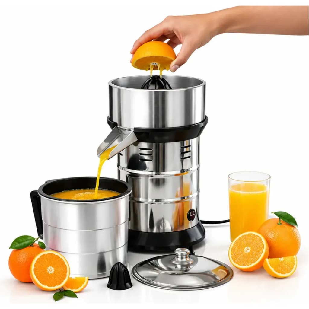 Extrator de Suco 700W Inox Bivolt Espremedor Industrial Potente Laranja Limão + Jarra de 3L