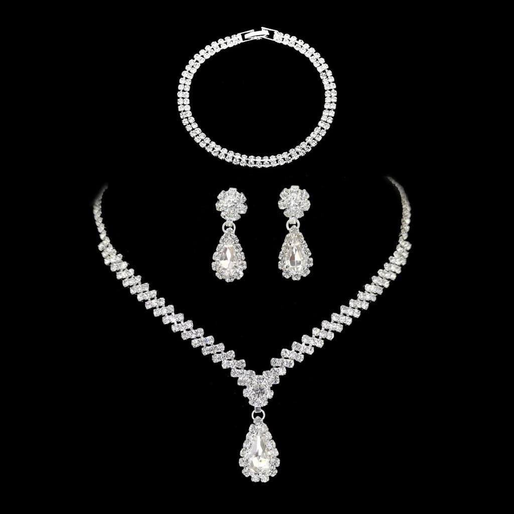 Conjunto De Joias Feminino 2 Em 1 Colar E Brincos Com Pingente De Liga Rosa - Para Noiva Presente De Casamento