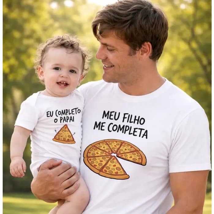 Kit Tal Pai Tal Filho Kit Camiseta Masculina E Body Filho Estampa De Pizza