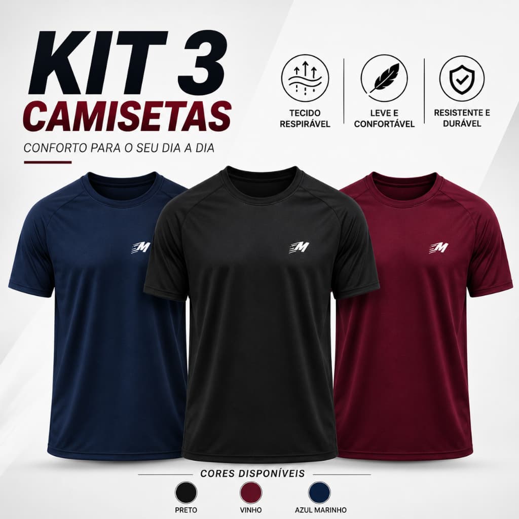 Kit 3 Camisetas Masculinas Dry Fit Academia Treino Esportiva Leve Respirável