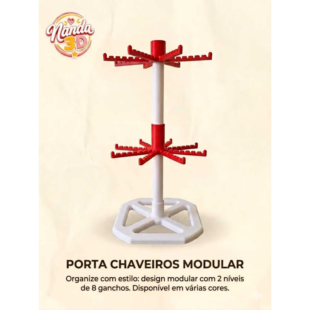 Porta Chaveiro Modular Expositor de Balcão Giratório 2 Níveis 16 Ganchos Organizador