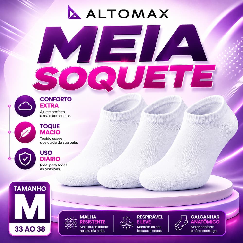 Meia Invisível Soquete Algodão Branco Feminina Macio Confortável Respirável Altomax Pares Medio