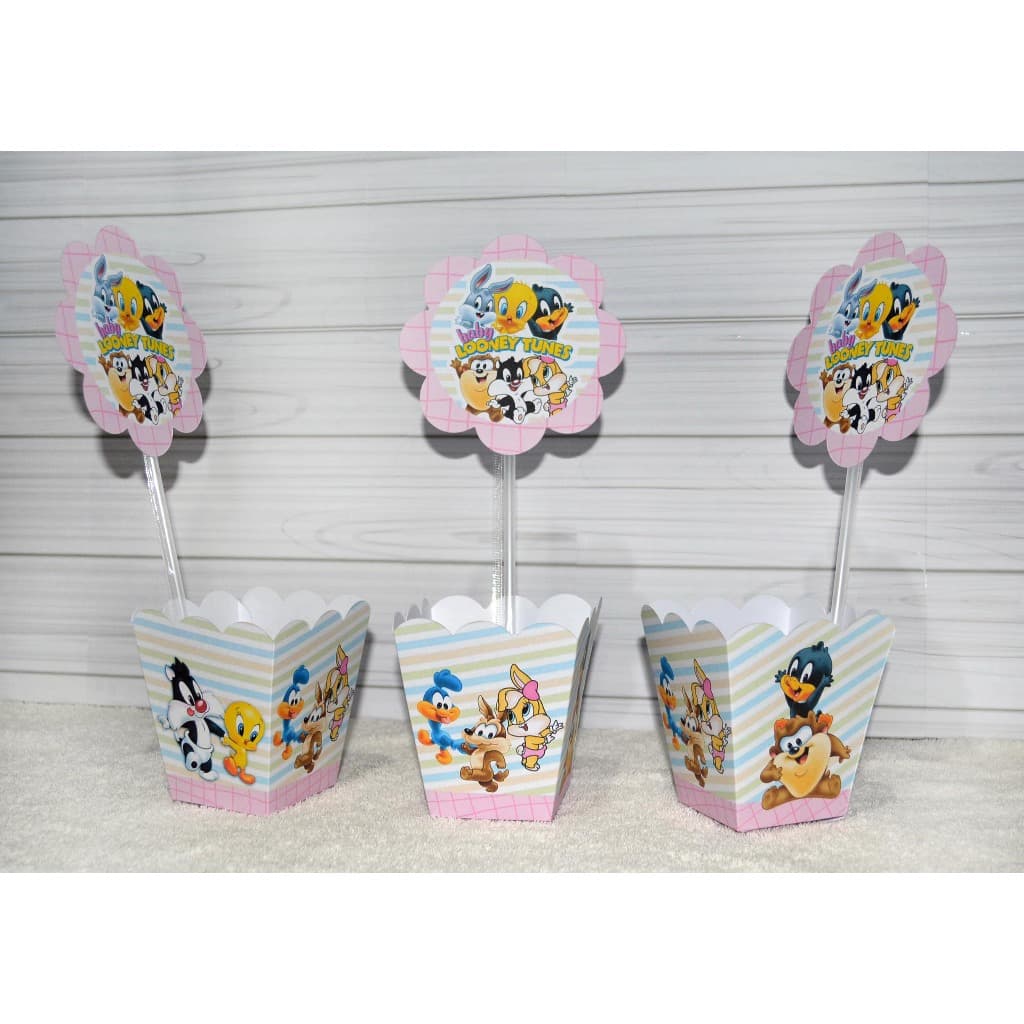 Centro de Mesa Looney Tunes Baby Rosa Cachepot Lembrancinha Pegue e Monte NÃO É PERSONALIZADO