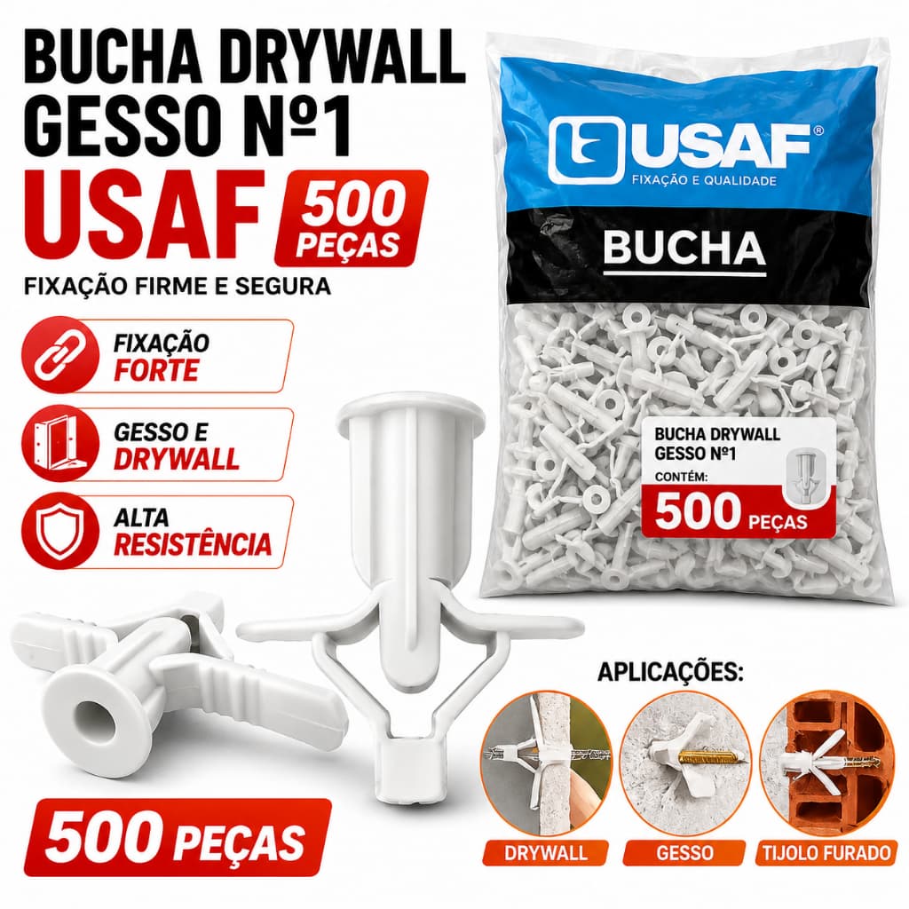 Bucha Drywall Gesso Nº1 Usaf 500 Peças