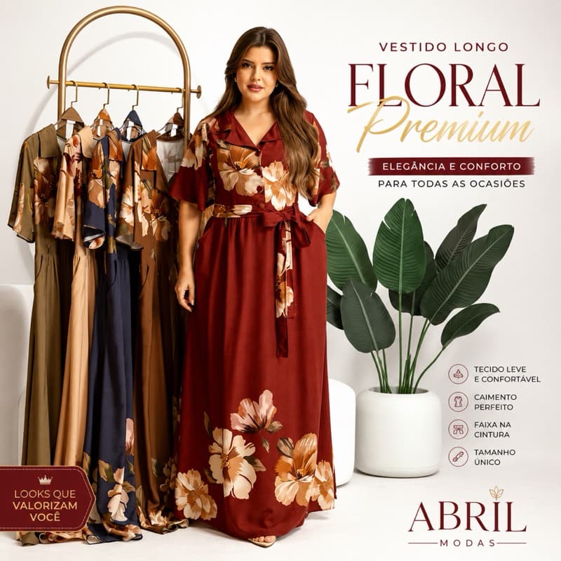 Vestido Longo Feminino Floral Premium Moda Evangélica Manga Curta Faixa na Cintura Elegante Confortável Casual Festa