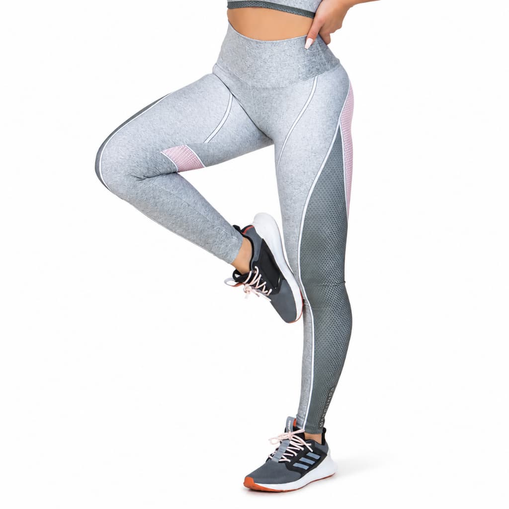 Legging Feminina Manalinda Space Silver Zero Transparência Alta Compressão Proteção UV 50+ Academia