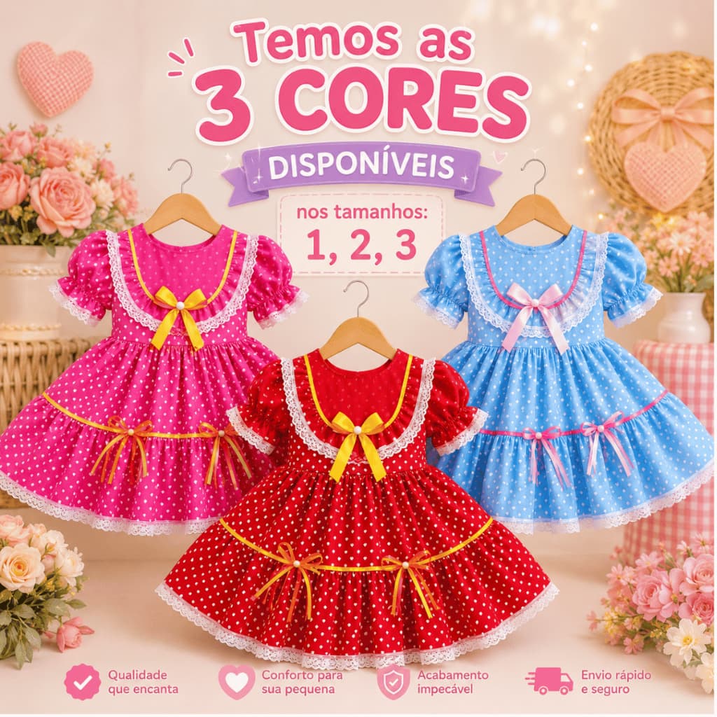 VESTIDO INFANTIL FESTA JUNINA MENINA   ARRAIÁ SÃO JOÃO  QUADRILHA DANÇA BRASIL