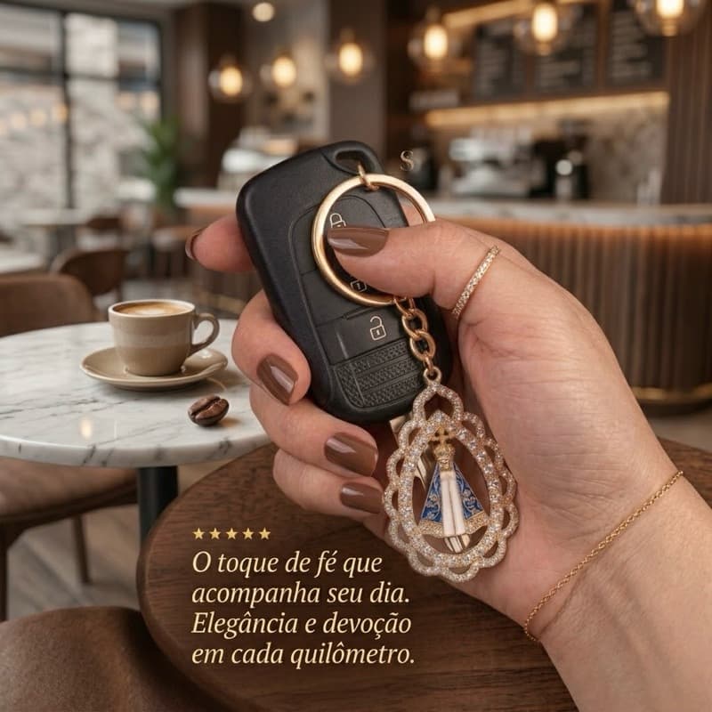 Chaveiro Nossa Senhora Aparecida Luxo - Strass Premium - Proteção e Fé para suas Chaves e Bolsas