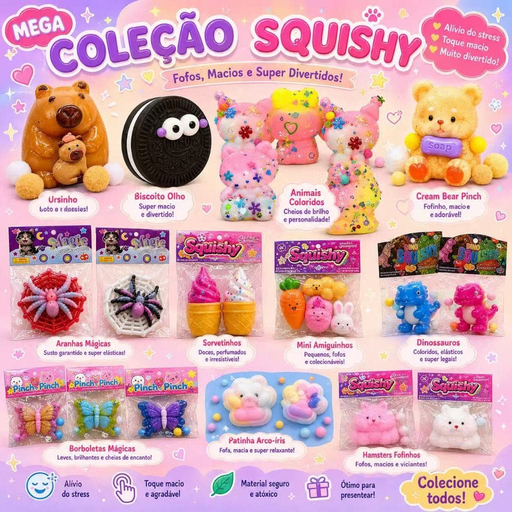 Squishy Brinquedo de Aperto – Bichinho Mochi Super Fofo, Anti-stress e Relaxante