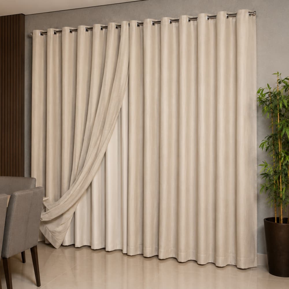 Cortina Blackout Voil Linho 6,00 x 2,30/ 2,40/ 2,50/ 2,60m Corta Luz 80% Sala Quarto Ilhós Cromado