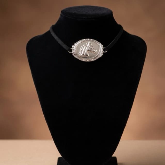 Colar Country Choker com Entremeio Desenhado Cavalo Qualidade Premim Country Rodeio Sertanejo Boiadeira Cowgirl
