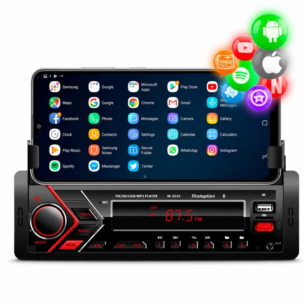 Rádio Mp3 Player 1 Din Universal Bluetooth Usb Stand Suporte de Celular