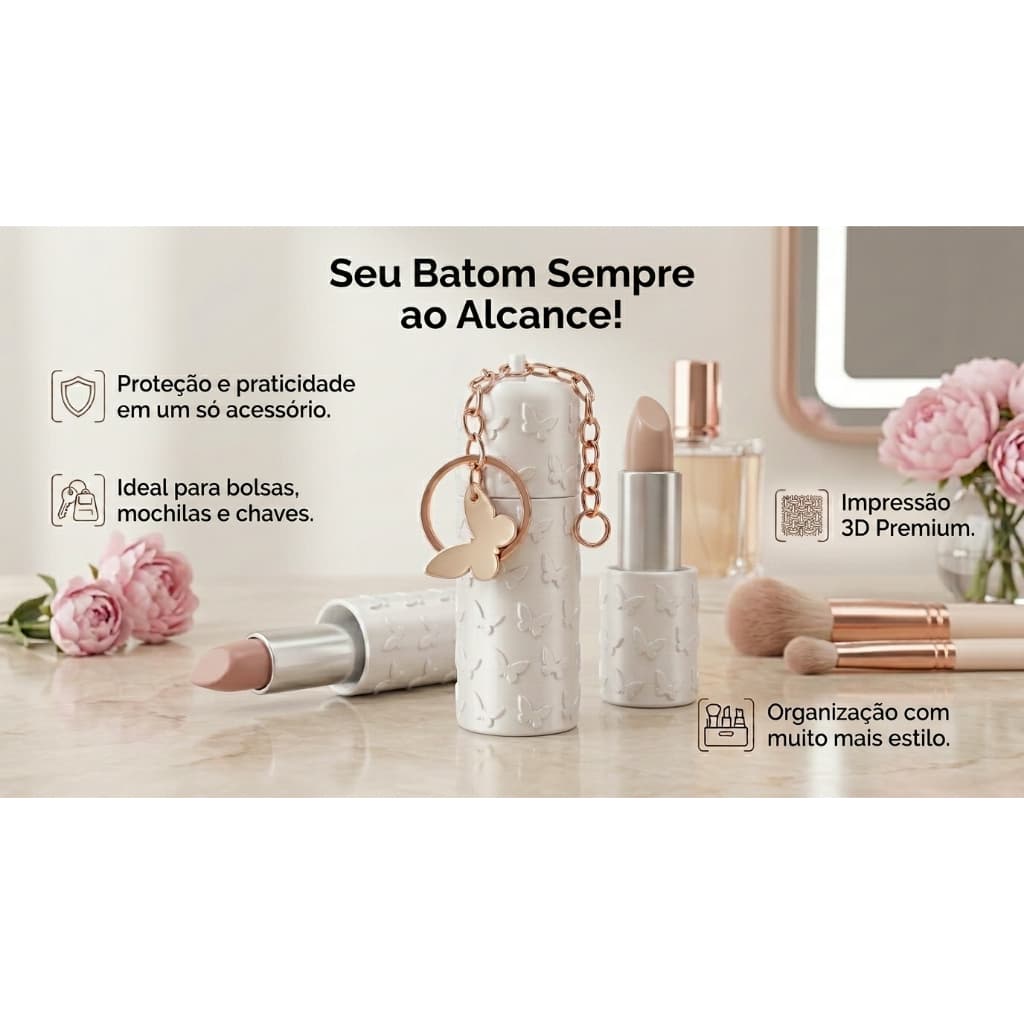 Chaveiro LipCase 3D – Porta Batom Premium para Bolsas e Mochilas