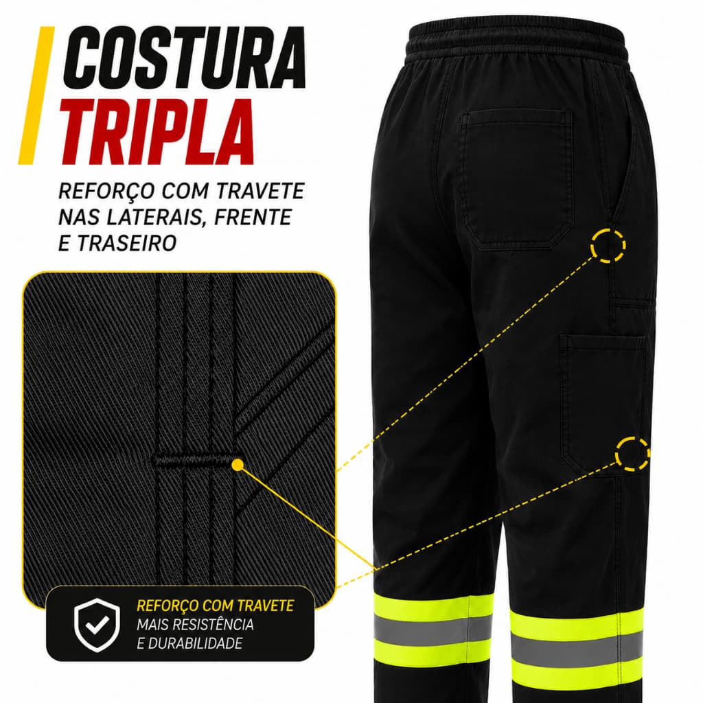 Calça de Brim Preta Masculina ANTI-RASGO - Uniforme Logística Terminal de Carga