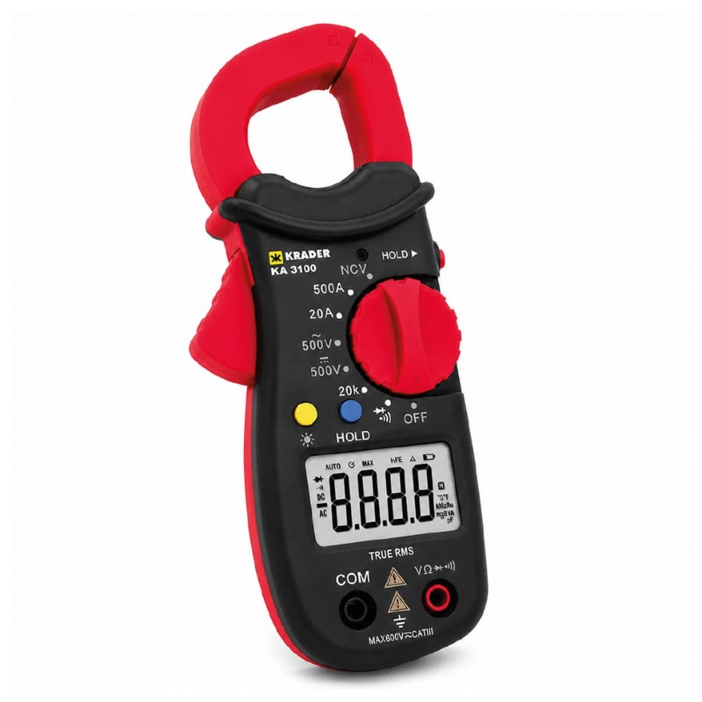 Alicate Amperímetro Digital True RMS Krader KA3100 500A NCV Data Hold CAT II 600V Profissional