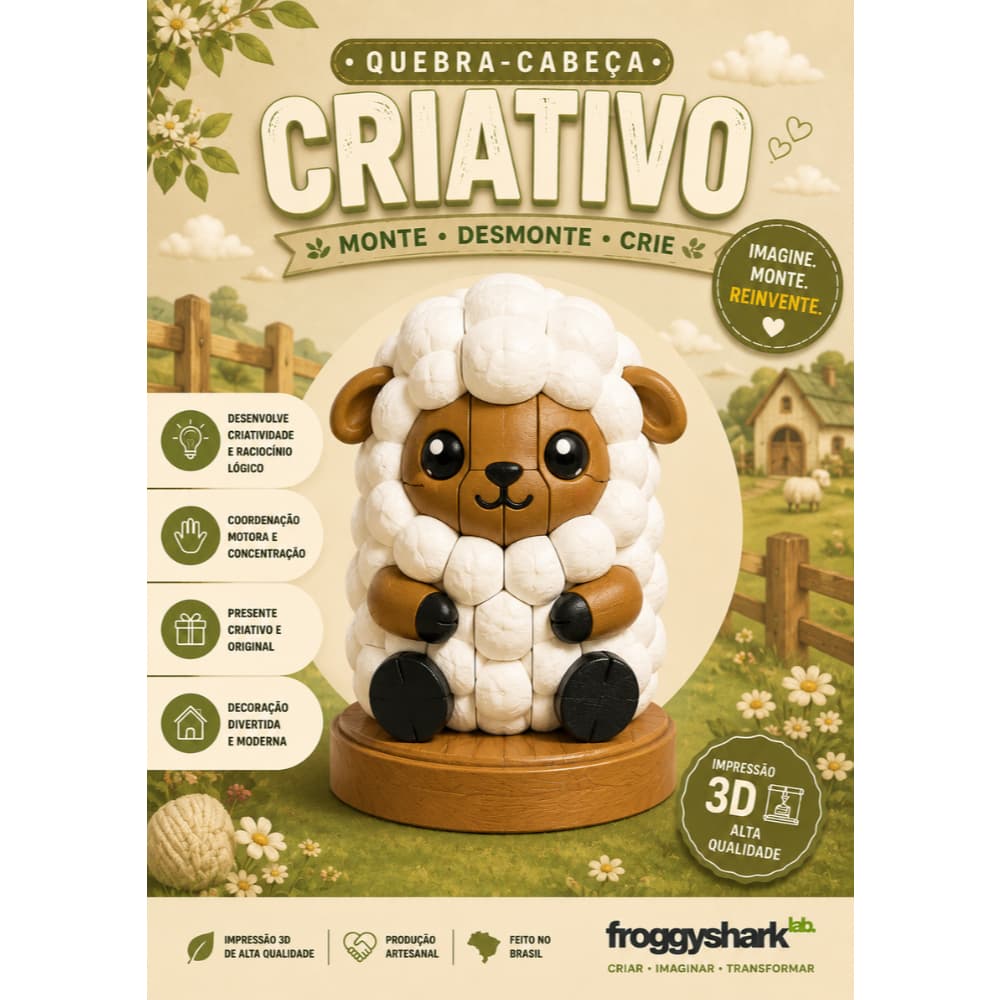 Quebra-Cabeça Criativo Ovelha 3D | Monte e Desmonte | Decoração e Presente Criativo