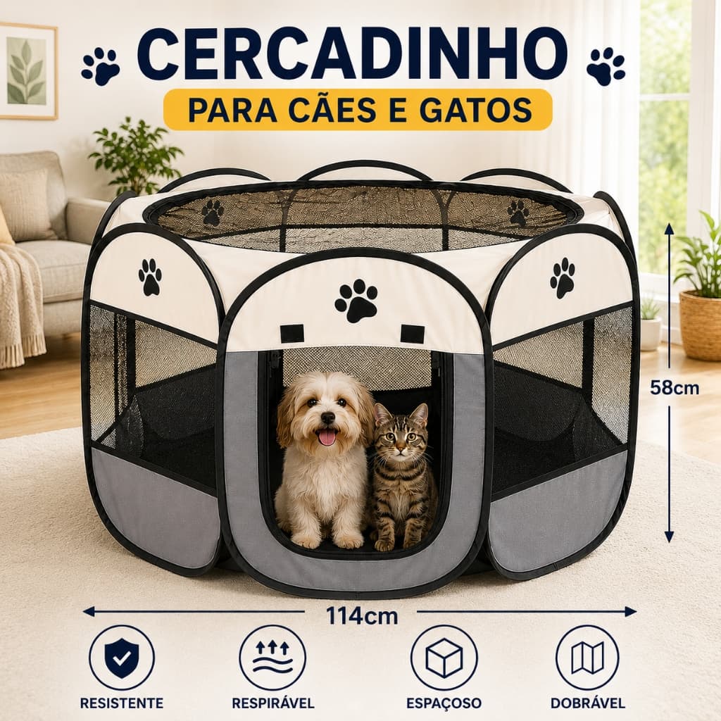 Cercado Pet Grande 114cm para Cães e Gatos Cercadinho Dobrável Portátil