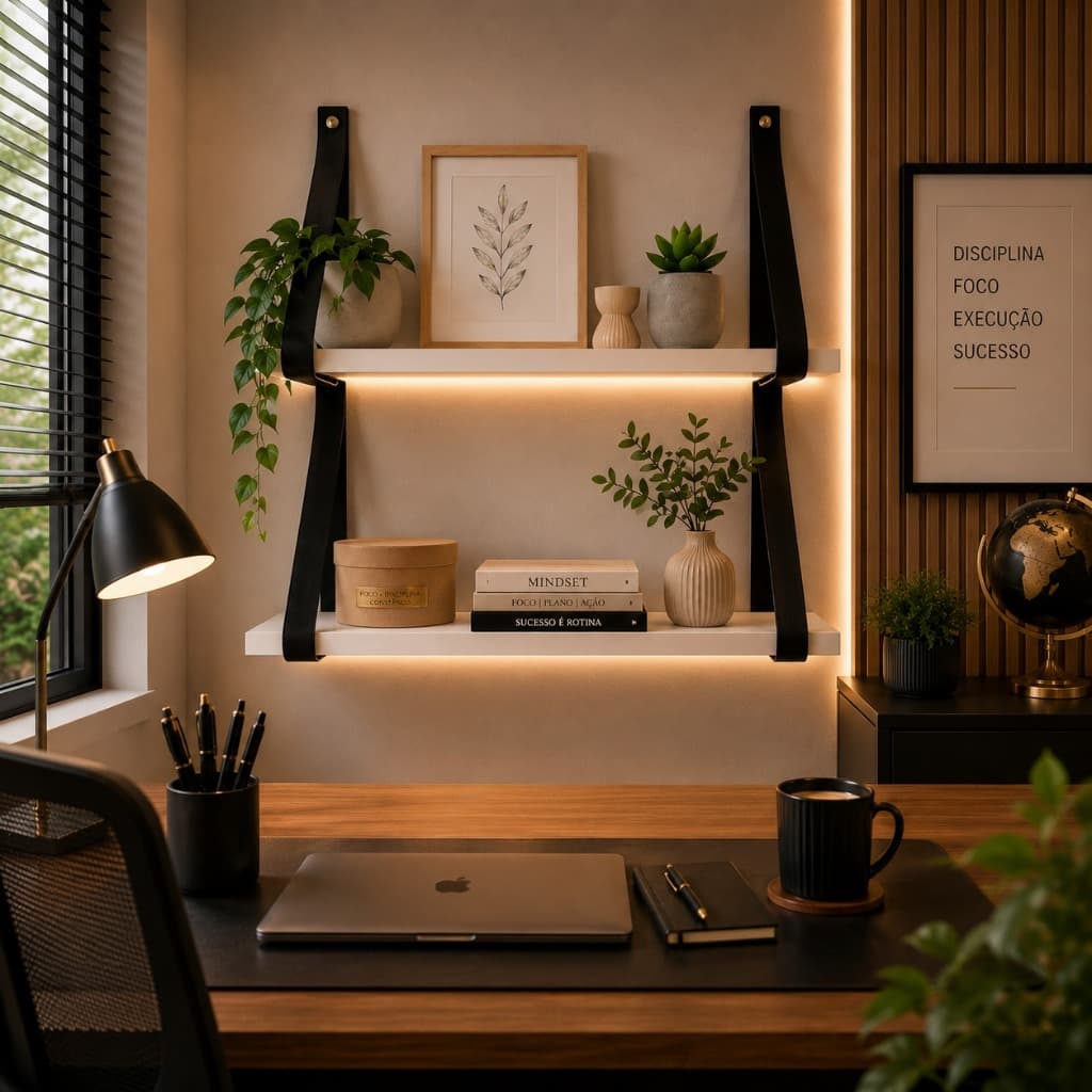 Kit com 2 Prateleiras Suspensas MDF Organização Decoração de Todos os Ambientes Prateleira de Parede