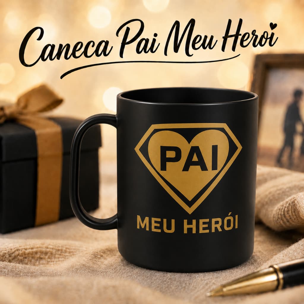Kit 5 Canecas Pai Meu Herói Personalizada Plástico Preto