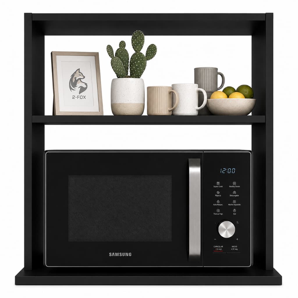 Suporte Micro-ondas Parede Suspenso Organizador Cozinha Nicho Prateleira Premium Preto — ALBERGONI