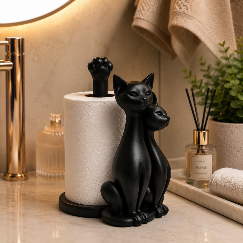 rta Papel Higiênico Gato 3D Decorativo | Suporte Criativo Banheiro Moderno | Presente para Amantes de Gatos