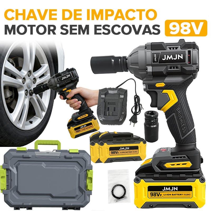 Chave De Impacto Eletrica 98v 2 Baterias Sem Fio Soquetes com Maleta Profissional