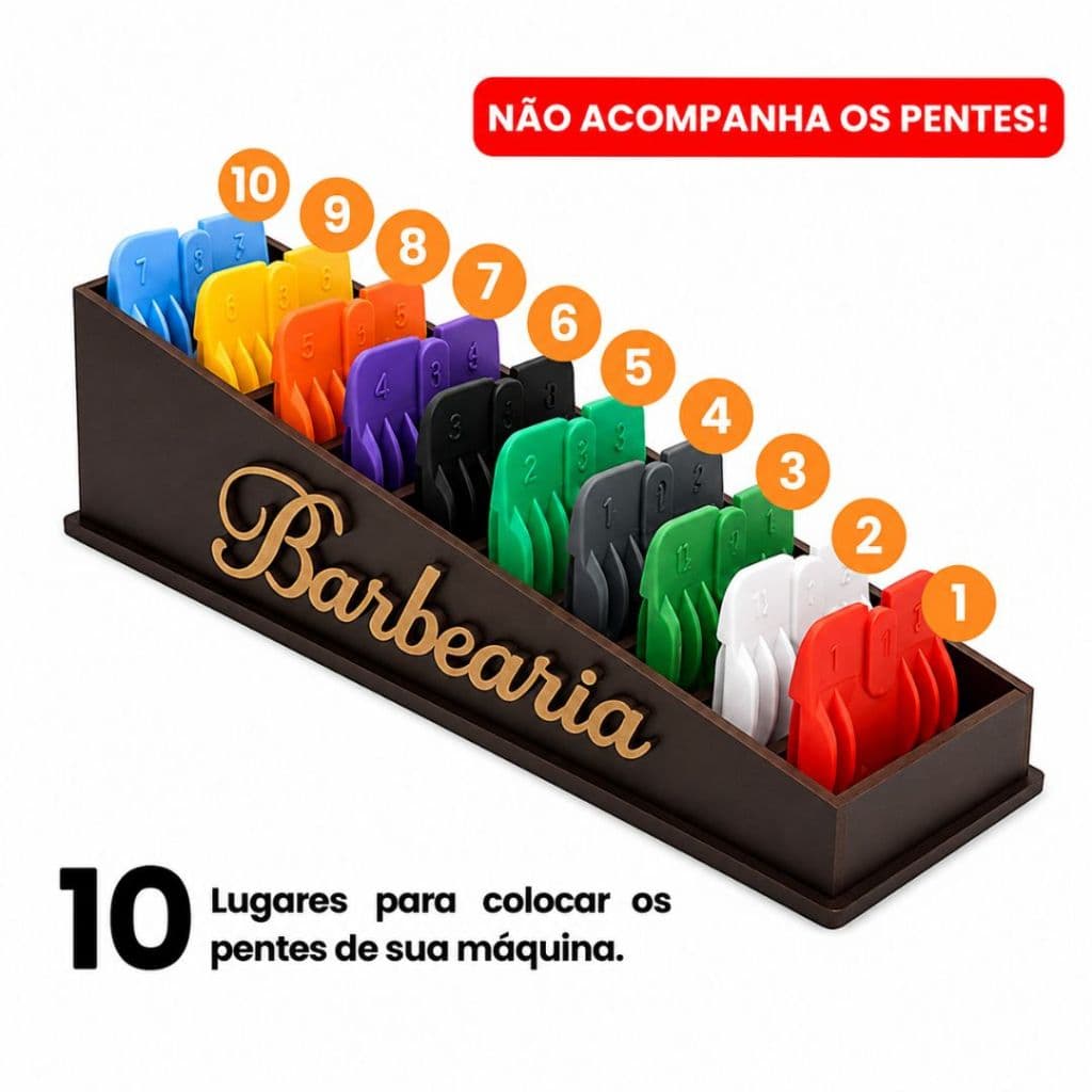Porta Pentes Máquina Barbeiro Organizador MDF 10 Divisórias