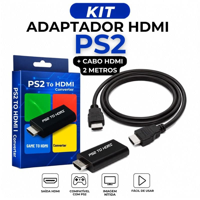 Kit Adaptador HDMI para PS2 + Cabo HDMI