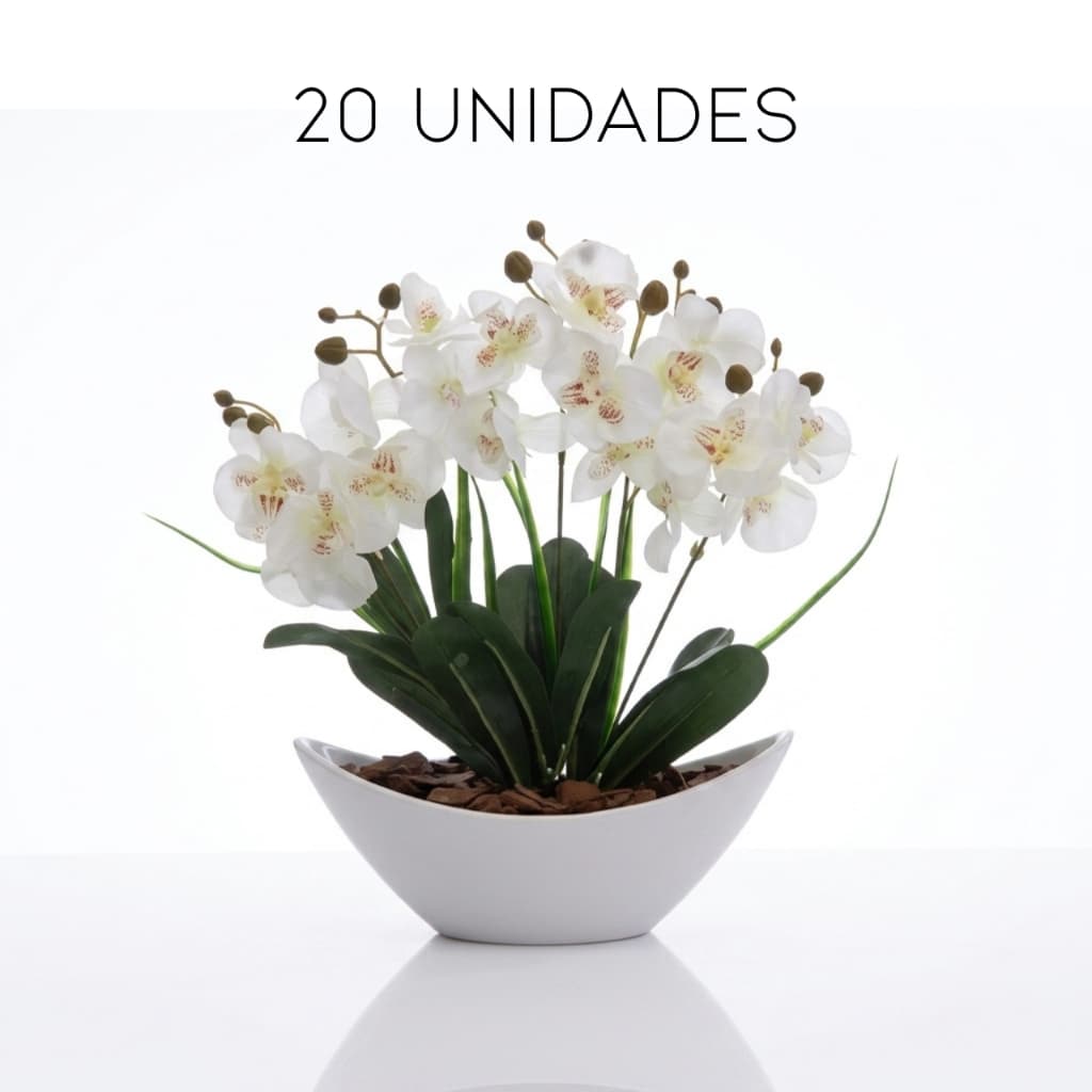 Kit com 20 Unidades Arranjo de Orquídea Artificial no Vaso Estilo Barba com Casca Polida