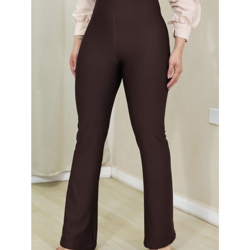 Calça Legging Flare Flanelada Cintura Alta