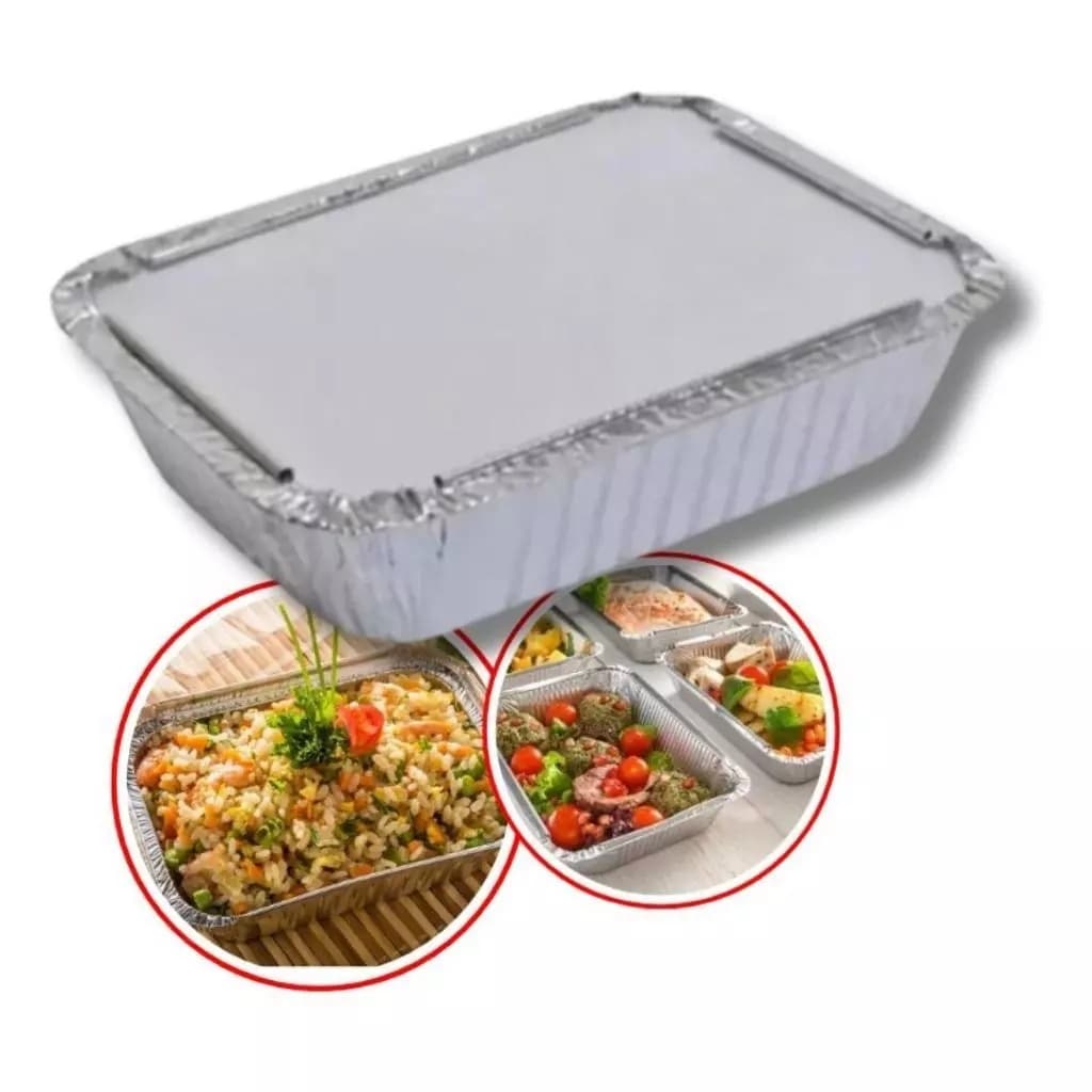 Bandeja Marmitex Alumínio 750ml Retangular C/ Tampa Cx100un