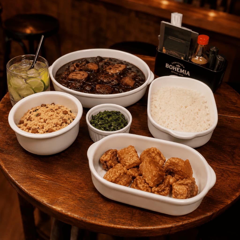 KIT FEIJOADA DE 5 PEÇAS COM TRAVESSAS E CUMBUCA DE PLÁSTICO BRANCO