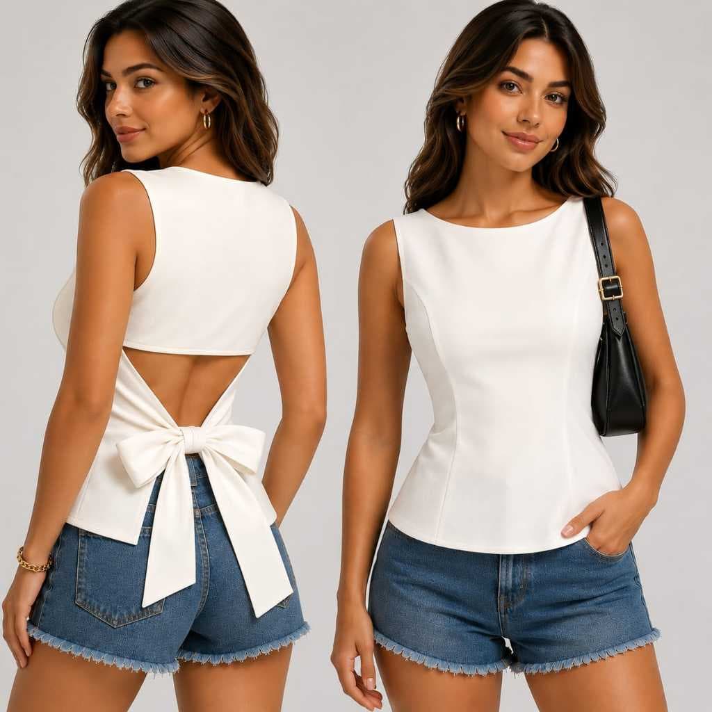 Blusa feminina peplum com abertura nas costas verão casual,tendencia 2026