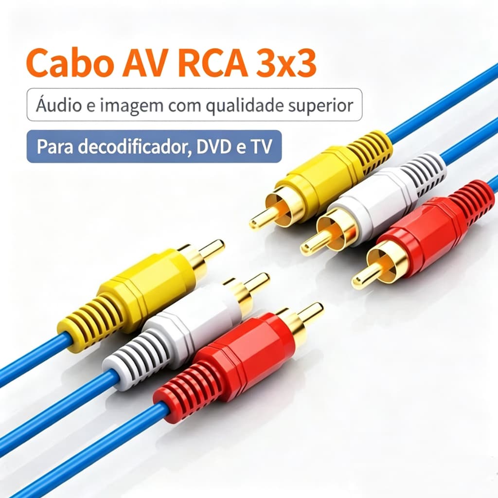Cabo RCA de 3 Metros, Áudio e Vídeo Alta Qualidade Compatível com TV CRT e Smart TV Box, Sinal Estável e Imagem Nítida