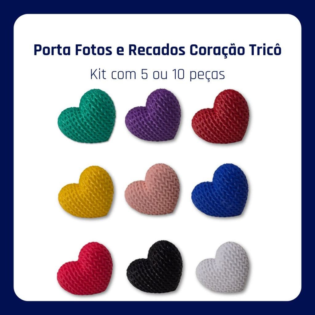 Porta Fotos e Recados Decorativo Coração Tricô • Kit com 5 ou 10 Peças • Porta Cartão Mesa