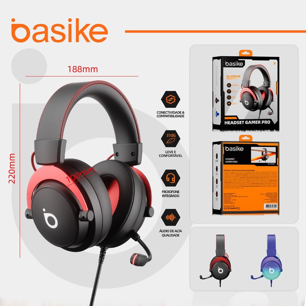 BASIKE Fone Gamer Profissional com Microfone ENC Redução de Ruído USB Fone de Ouvido para Window Mac PS4 PS5 Tvs