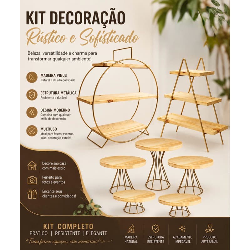 Kit Decorativo Luxo Doceira Escada + Doceira Roda Gigante + 5 Boleiras em Ferro