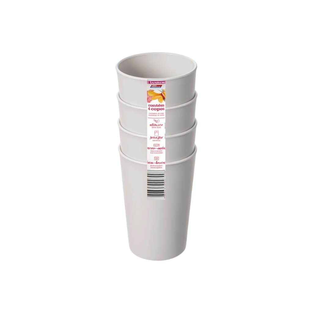 Kit De Copos Sanremo Plástico Com 4 unidades Reutilizável Resistente 270ML Festa Escola