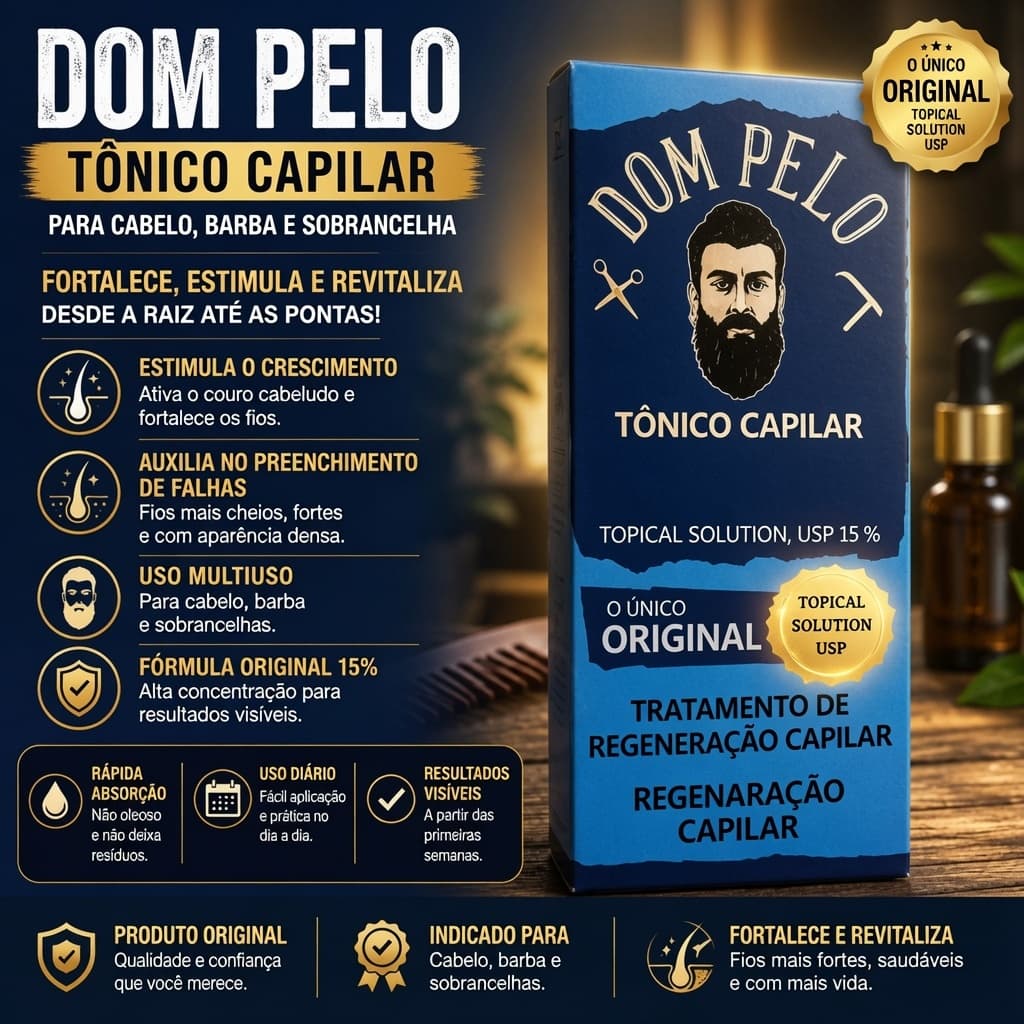 Dom Pelo Original - Tônico Capilar para Cabelo, Barba e Sobrancelha