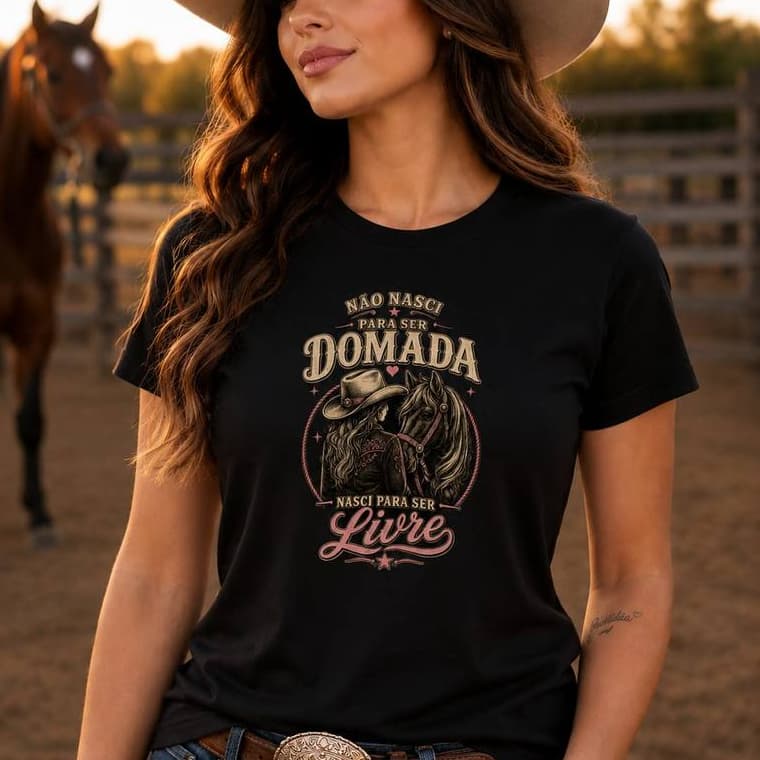 Camiseta Feminina Boiadeira Estilo Country Rodeio Algodão Não Nasci Para Ser Domada Cavalgada