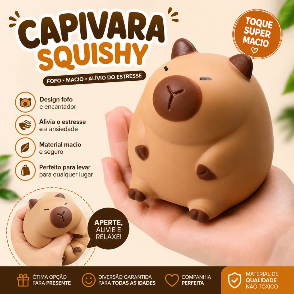 Capivara Squishy Squish Anti-stress Alívio Estresse