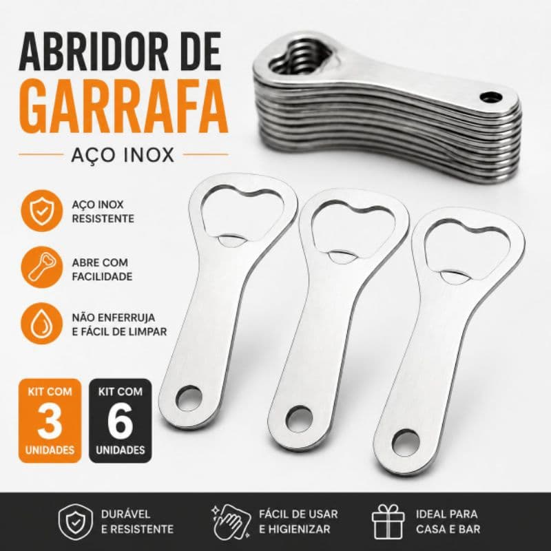Kit 3 Abridor De Garrafa Inox 10 Cm Bar Boteco Restaurante