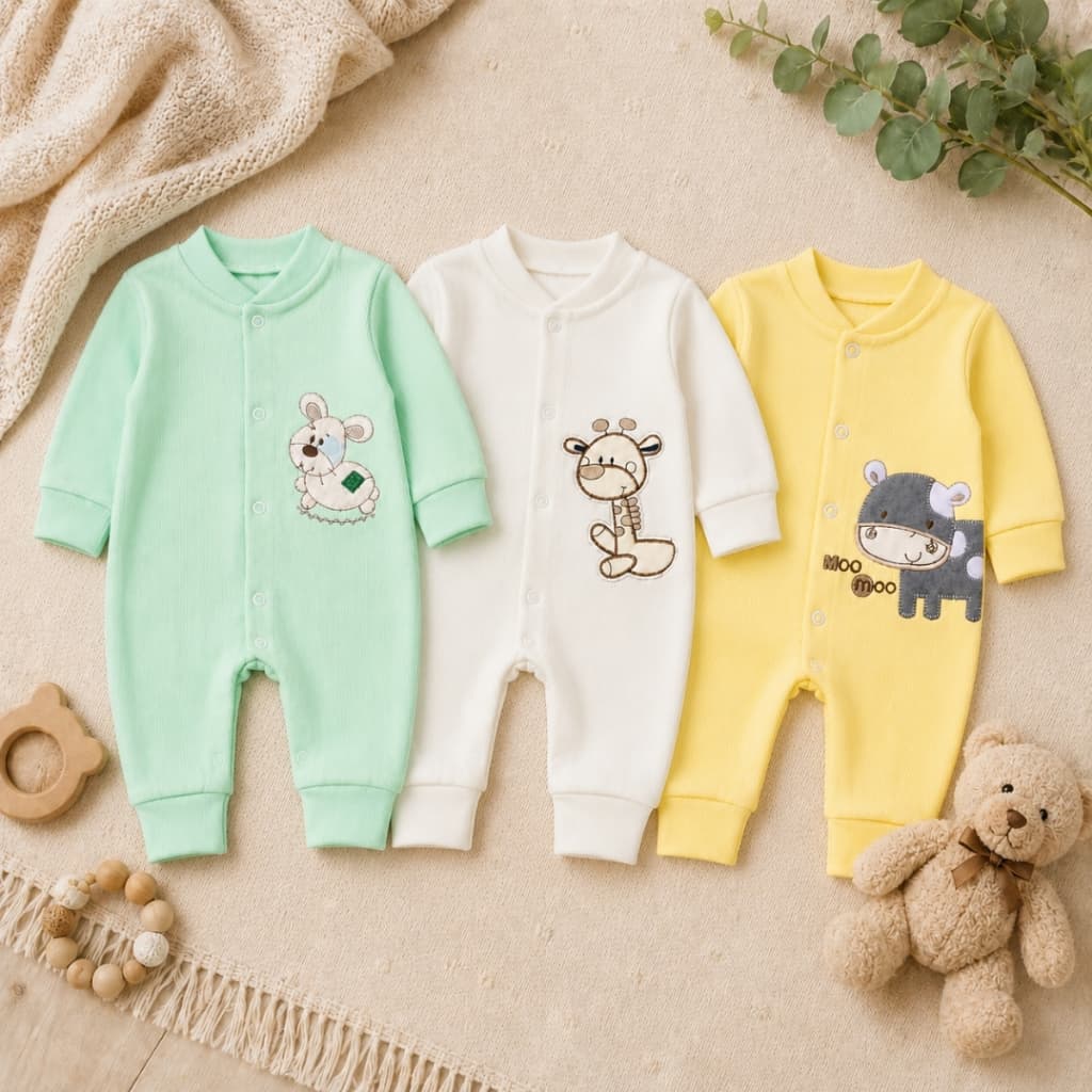 Conjunto 3 Macacão Macacões Bebê Infantil 0-3 3-6 6-9 Meses Canelado Bordado Básico Várias Cores Menino