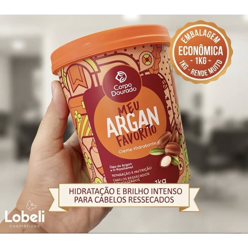 Creme Hidratante Meu Argan Favorito para Cabelos Ressecados 1kg Regarv Corpo Dourado