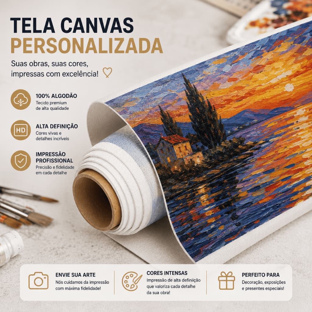 Impressão em Tela Canvas 100% Algodão Premium para Artistas e Profissionais Fotógrafos - sem chassis